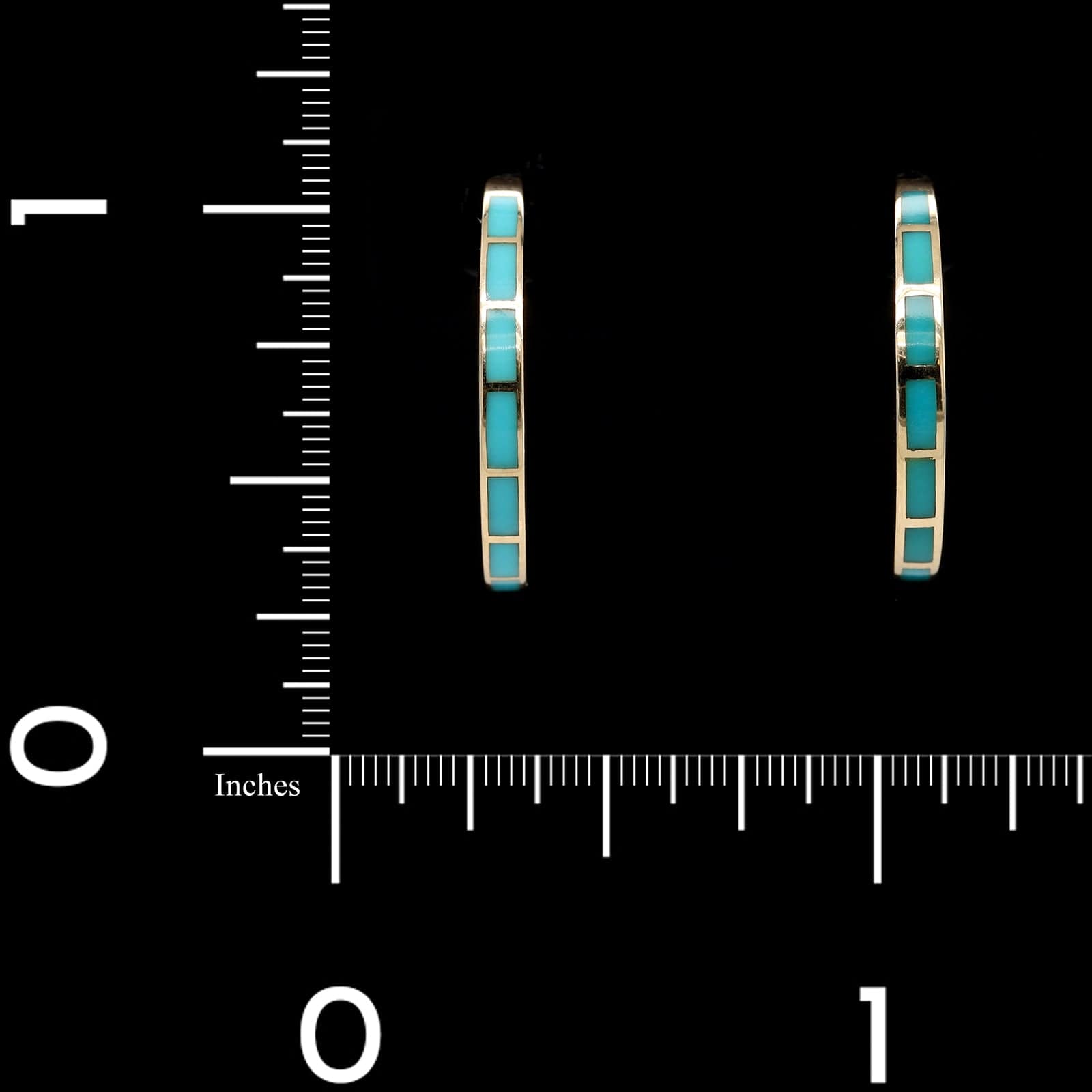 14K Yellow Gold Estate Turquoise Inlay Earrings