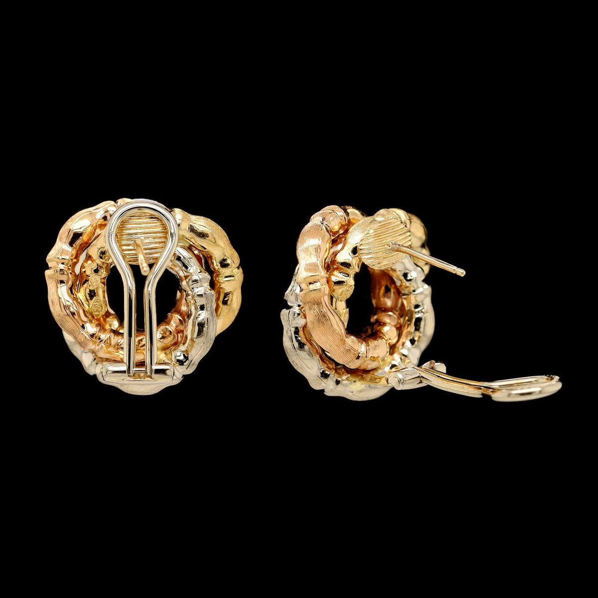 18K Tricolor Gold Estate Knot Earrings