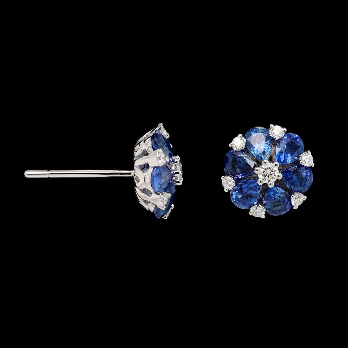 14K White Gold Estate Sapphire and Diamond Stud Earrings