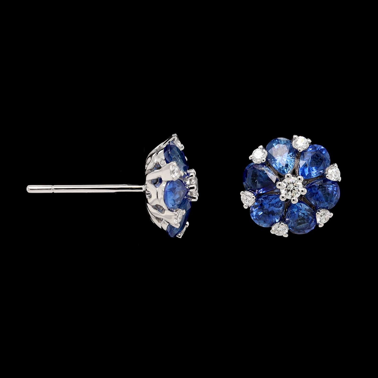 14K White Gold Estate Sapphire and Diamond Stud Earrings