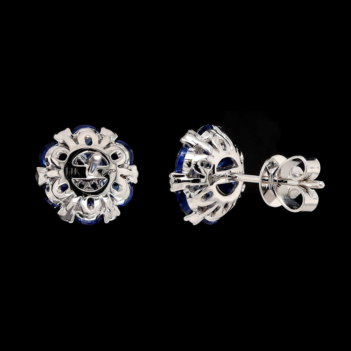 14K White Gold Estate Sapphire and Diamond Stud Earrings