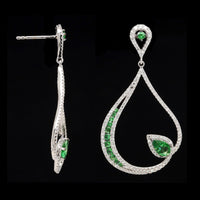 14K White Gold Estate Tsavorite and Diamond Earrings