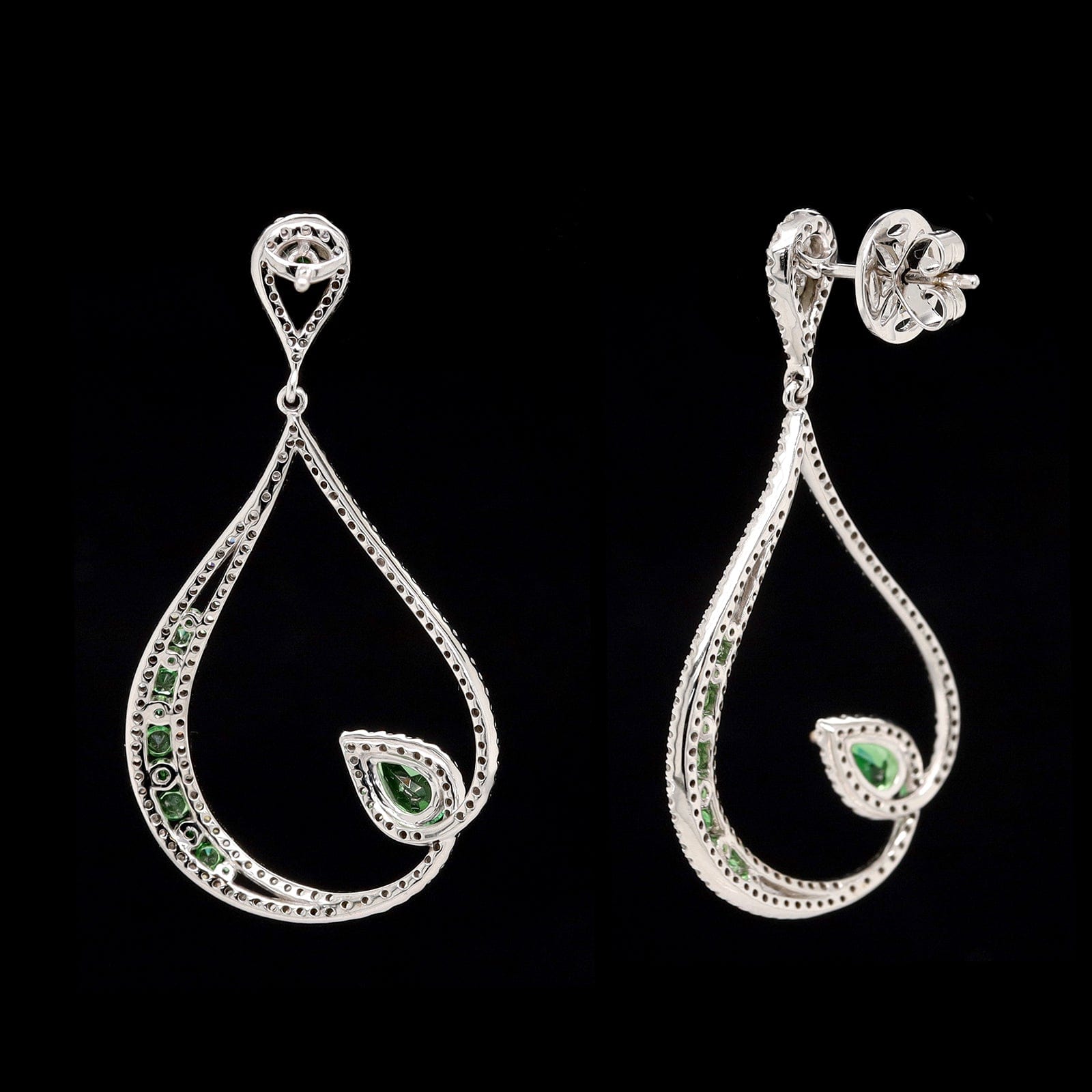 14K White Gold Estate Tsavorite and Diamond Earrings