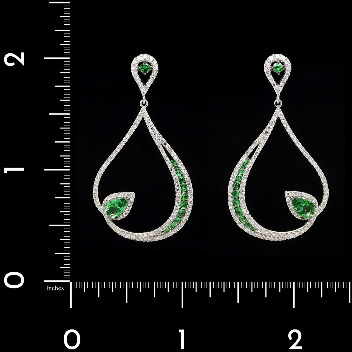 14K White Gold Estate Tsavorite and Diamond Earrings