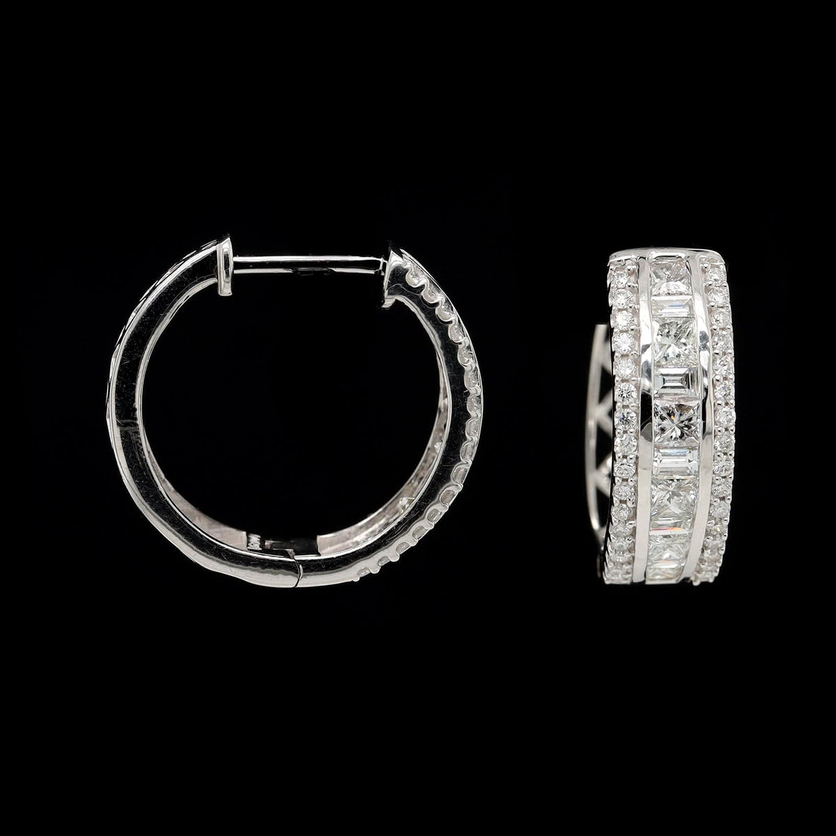 14K White Gold Estate Diamond Hoops