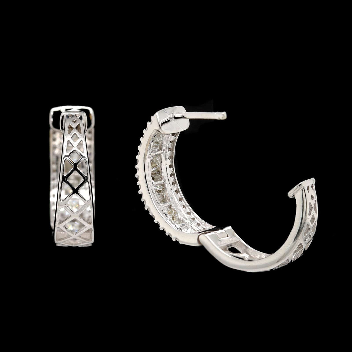 14K White Gold Estate Diamond Hoops