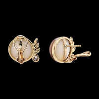 14K Yellow Gold Estate Cultured Grey Mabe Pearl and Diamond Earrings