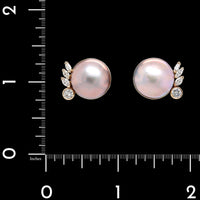 14K Yellow Gold Estate Cultured Grey Mabe Pearl and Diamond Earrings