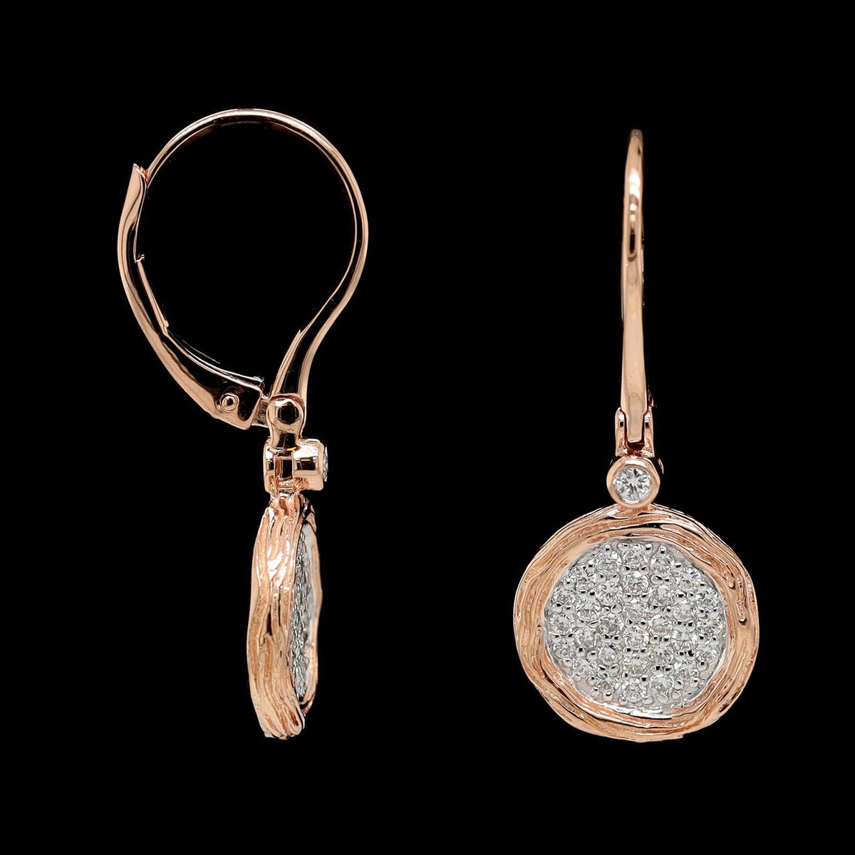 14K Rose Gold Estate Pave Diamond Drop Earrings