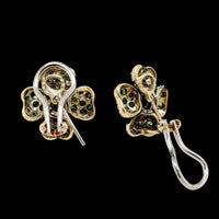 18K Yellow Gold Estate Tsavorite and Diamond Flower Earrings