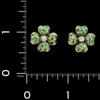 18K Yellow Gold Estate Tsavorite and Diamond Flower Earrings