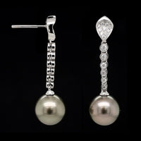 Mastoloni 18K White Gold Estate Cultured Tahitian Pearl and Diamond Earrings