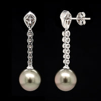 Mastoloni 18K White Gold Estate Cultured Tahitian Pearl and Diamond Earrings