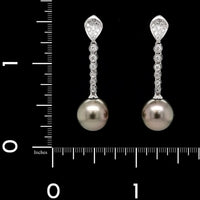 Mastoloni 18K White Gold Estate Cultured Tahitian Pearl and Diamond Earrings