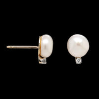 14K Yellow Gold Estate Cultured Freshwater Pearl and Diamond Earrings