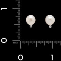 14K Yellow Gold Estate Cultured Freshwater Pearl and Diamond Earrings