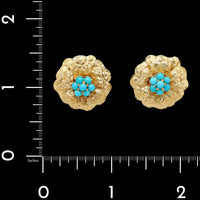 18K Two-tone Gold Estate Flower Blue Stone Earrings