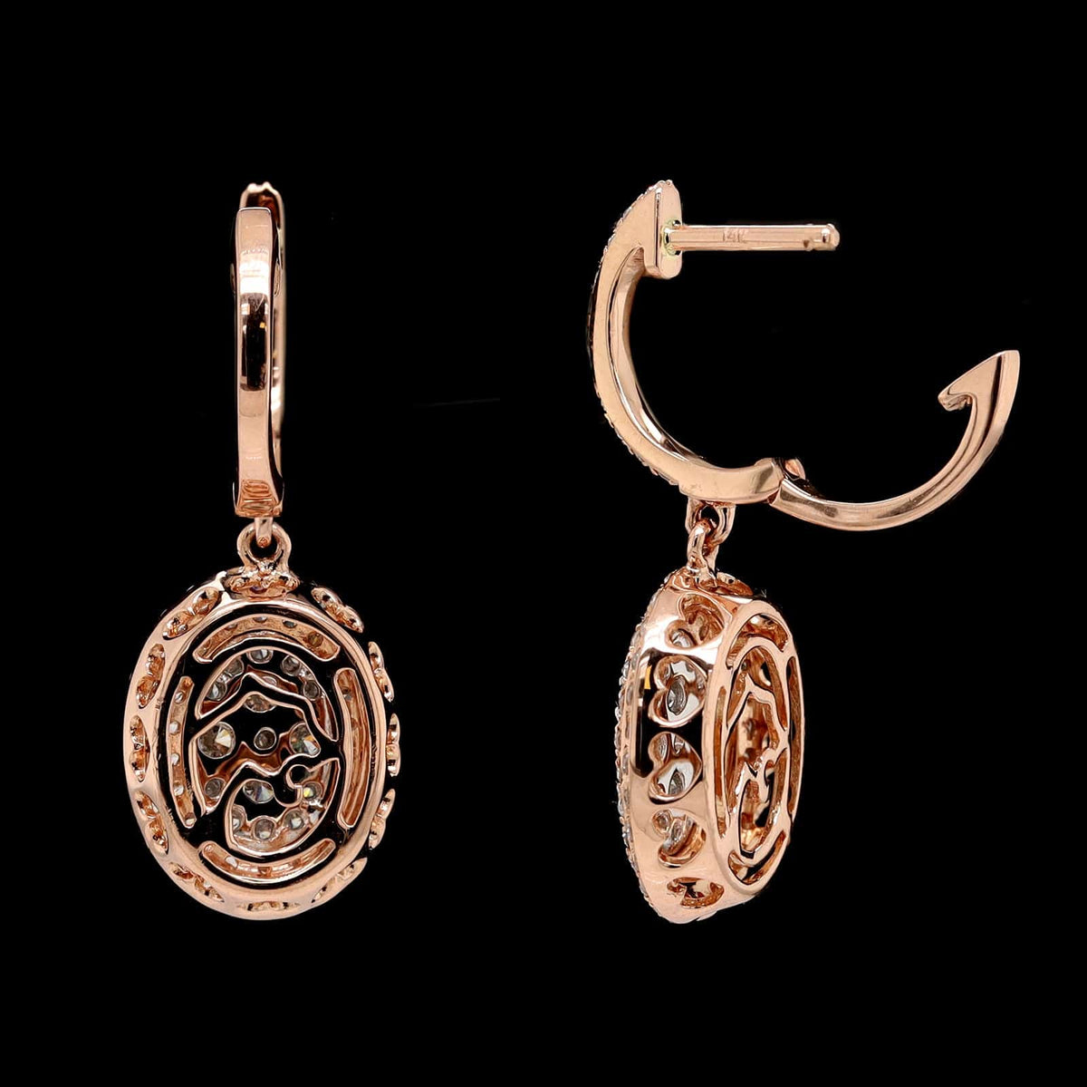 14K Rose Gold Estate Diamond Drop Earrings