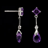 14K White Gold Estate Amethyst and Diamond Drop Earrings
