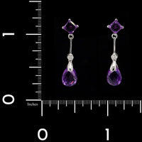 14K White Gold Estate Amethyst and Diamond Drop Earrings