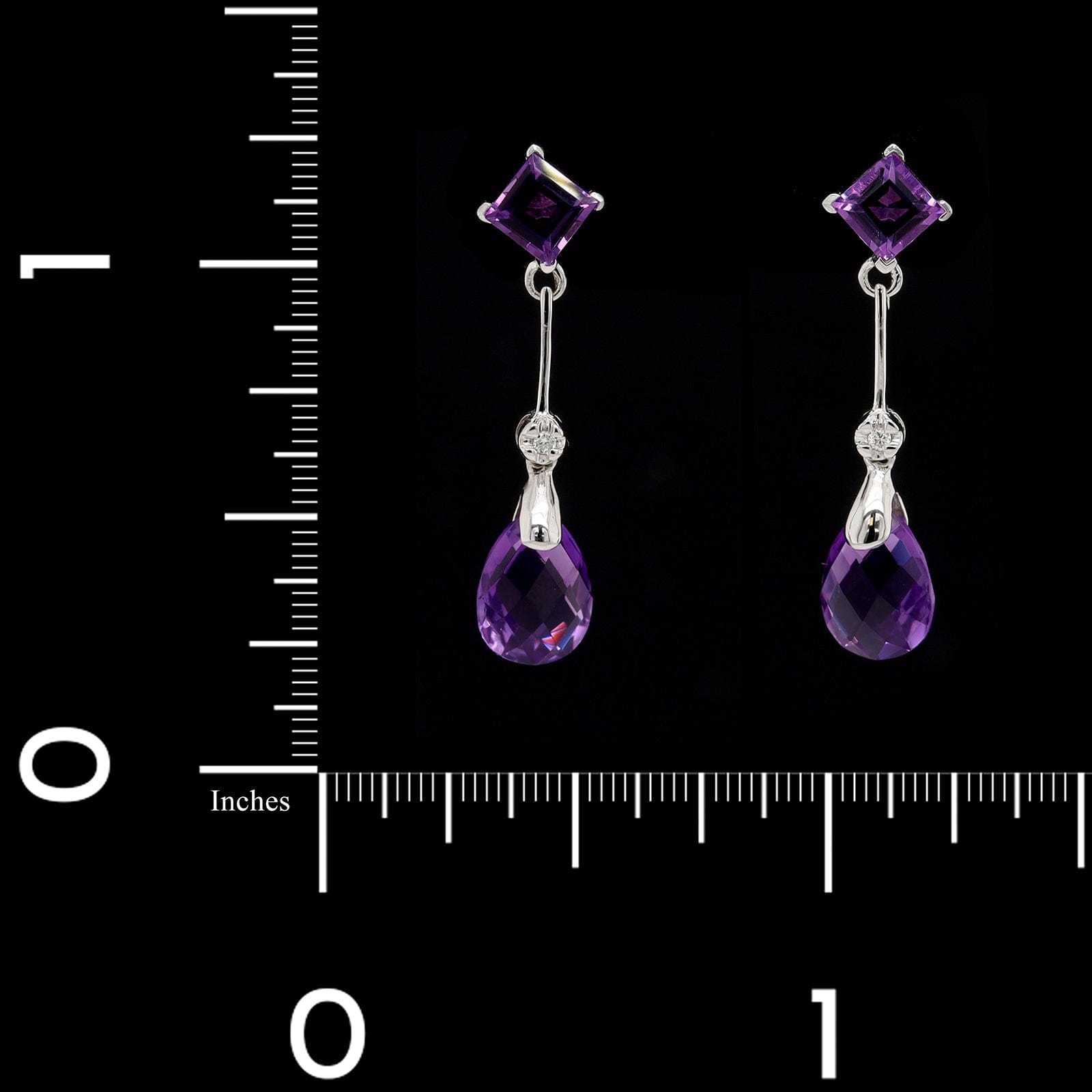 14K White Gold Estate Amethyst and Diamond Drop Earrings