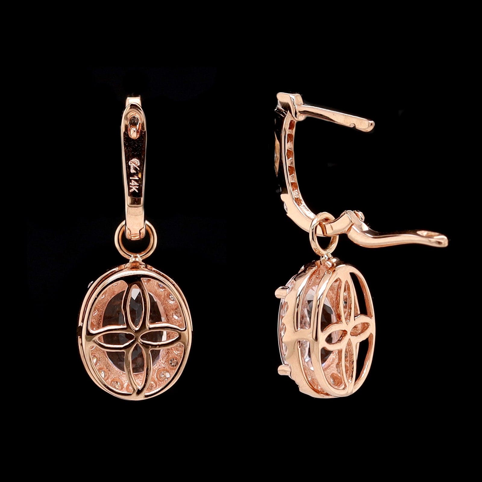 14K Rose Gold Estate Morganite and Diamond Drop Earrings