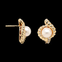 14K Yellow Gold Estate Cultured Pearl and Diamond Earrings