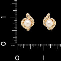 14K Yellow Gold Estate Cultured Pearl and Diamond Earrings
