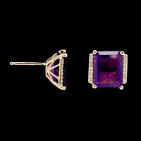 14K Yellow Gold Estate Amethyst and Diamond Earrings