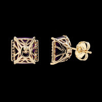 14K Yellow Gold Estate Amethyst and Diamond Earrings