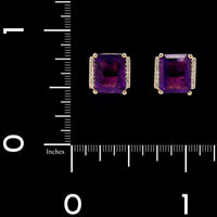 14K Yellow Gold Estate Amethyst and Diamond Earrings