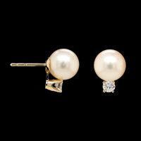 Tiffany & Co. 18K Yellow Gold Estate Akoya Cultured Pearl and Diamond Earrings