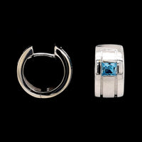14K White Gold Estate Blue Topaz Hoops