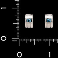 14K White Gold Estate Blue Topaz Hoops