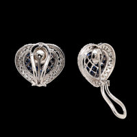 18K White Gold Estate Sapphire and Diamond Heart Earrings