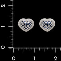 18K White Gold Estate Sapphire and Diamond Heart Earrings