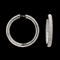 14K White Gold Estate Diamond Inside Outside Hoops