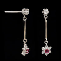 14K White Gold Estate Ruby and Diamond Earrings