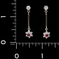 14K White Gold Estate Ruby and Diamond Earrings