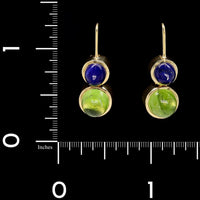 14K Yellow Gold Estate Lapis and Peridot Earrings