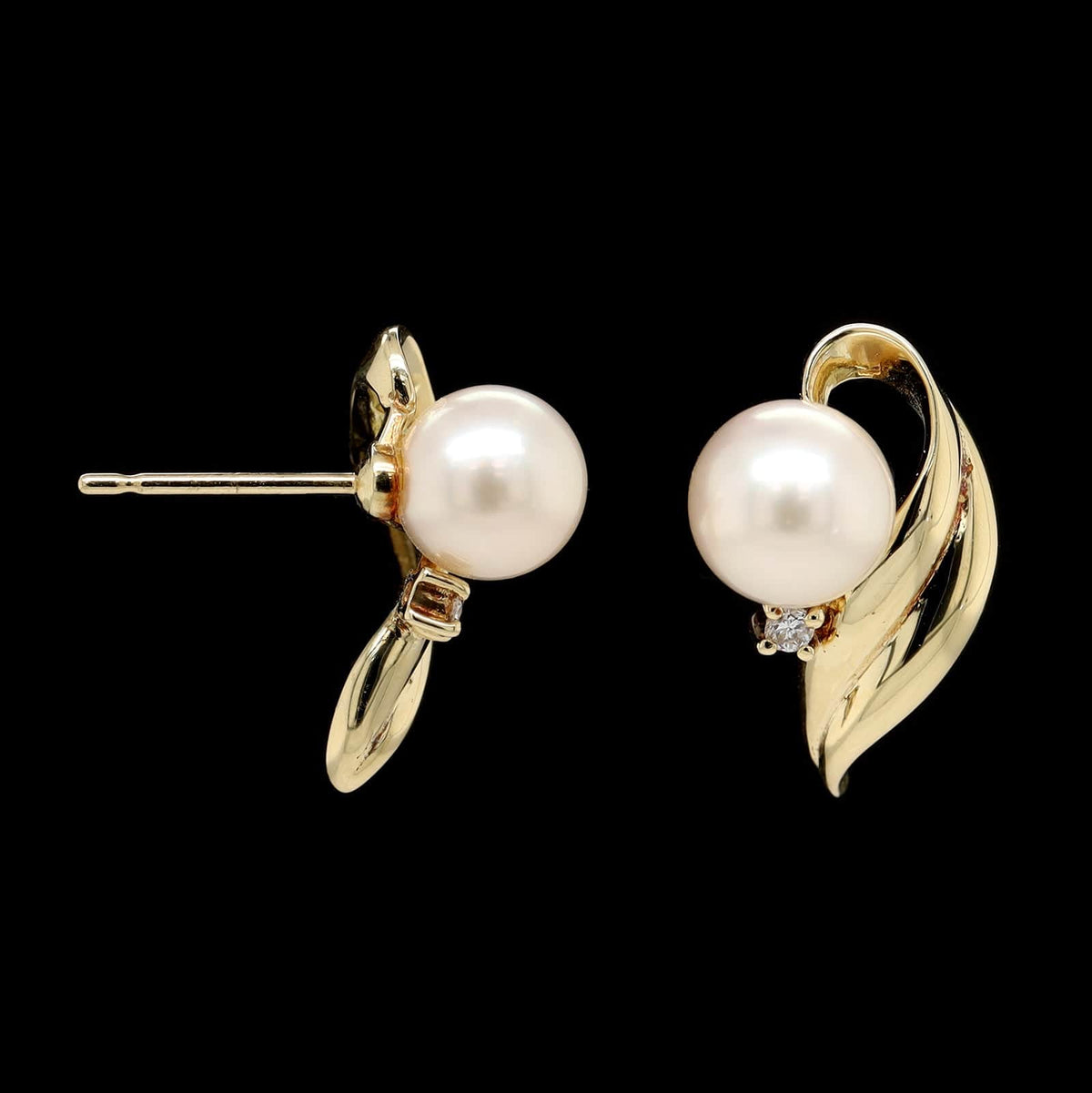 14K Yellow Gold Estate Cultured Pearl and Diamond Earrings