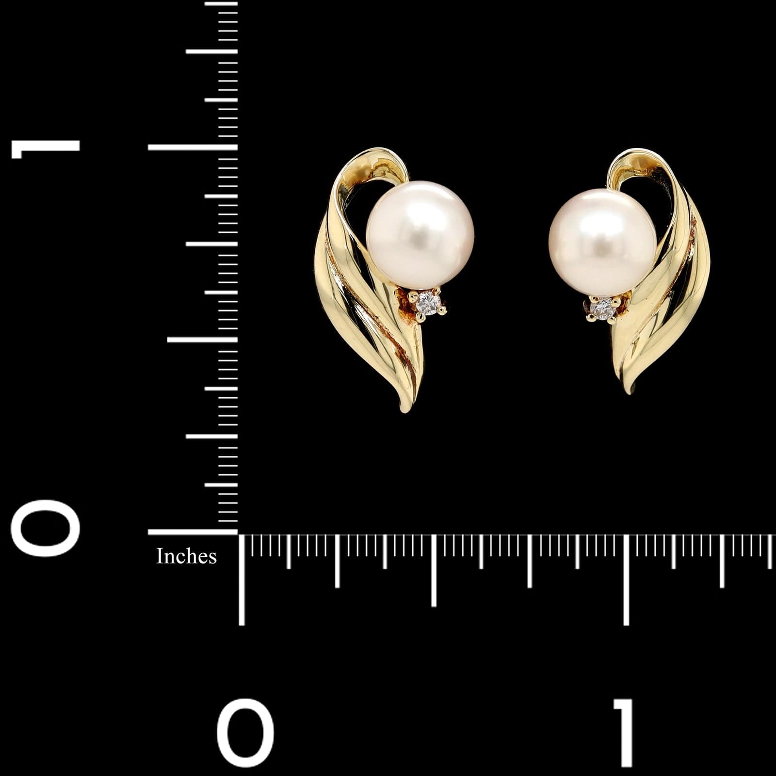 14K Yellow Gold Estate Cultured Pearl and Diamond Earrings