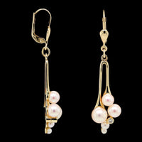 14K Yellow Gold Estate Cultured Pearl and Diamond Drop Earrings