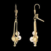 14K Yellow Gold Estate Cultured Pearl and Diamond Drop Earrings