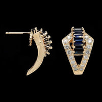 Henry Dankner 14K Yellow Gold Estate Sapphire and Diamond Earrings