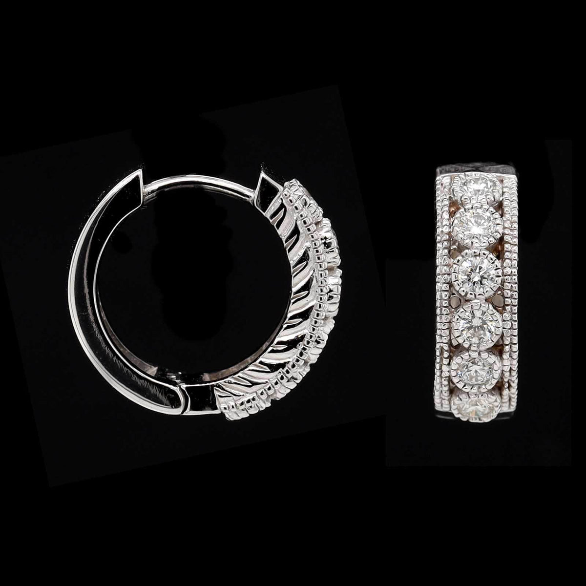 14K White Gold Estate Diamond Huggie Earrings