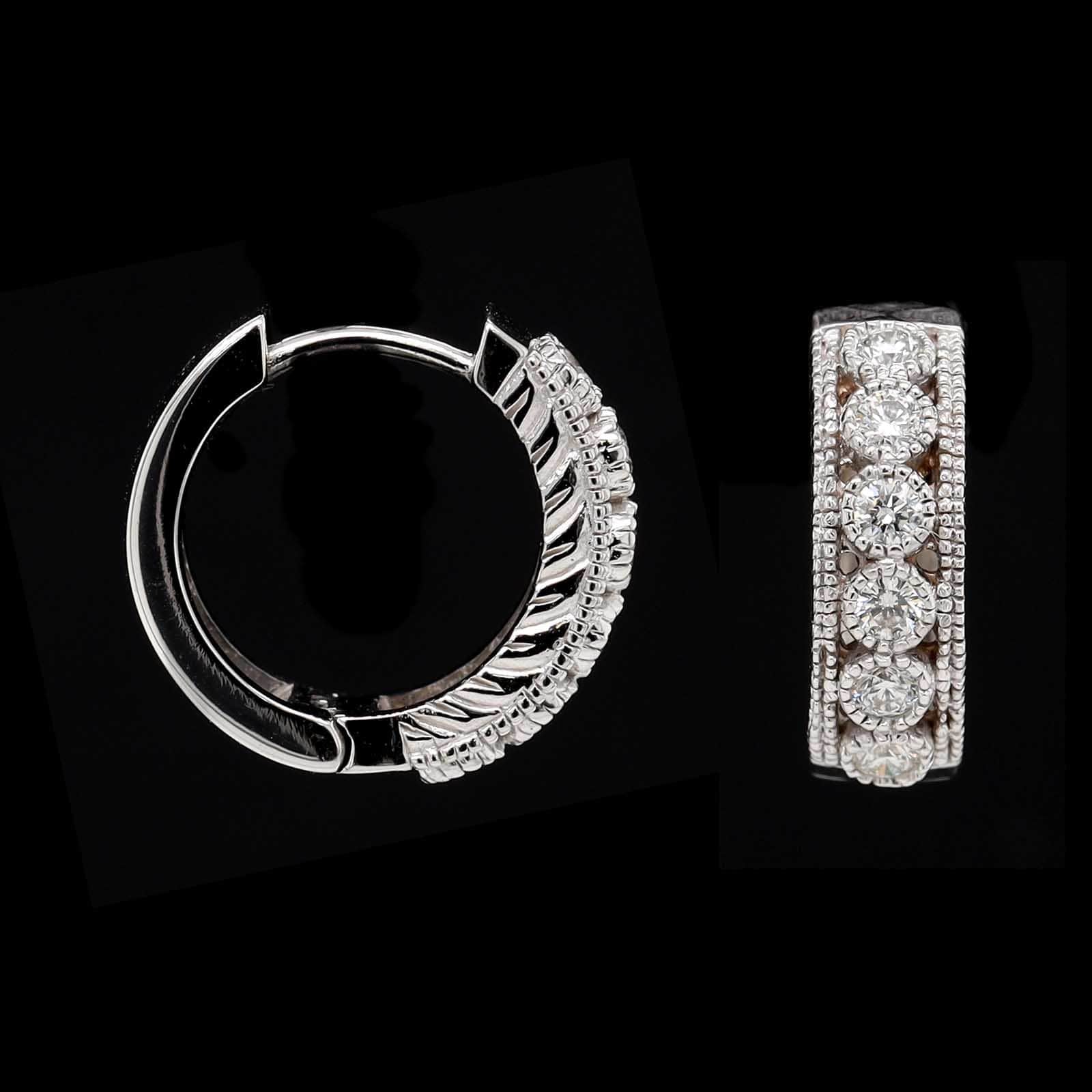 14K White Gold Estate Diamond Huggie Earrings