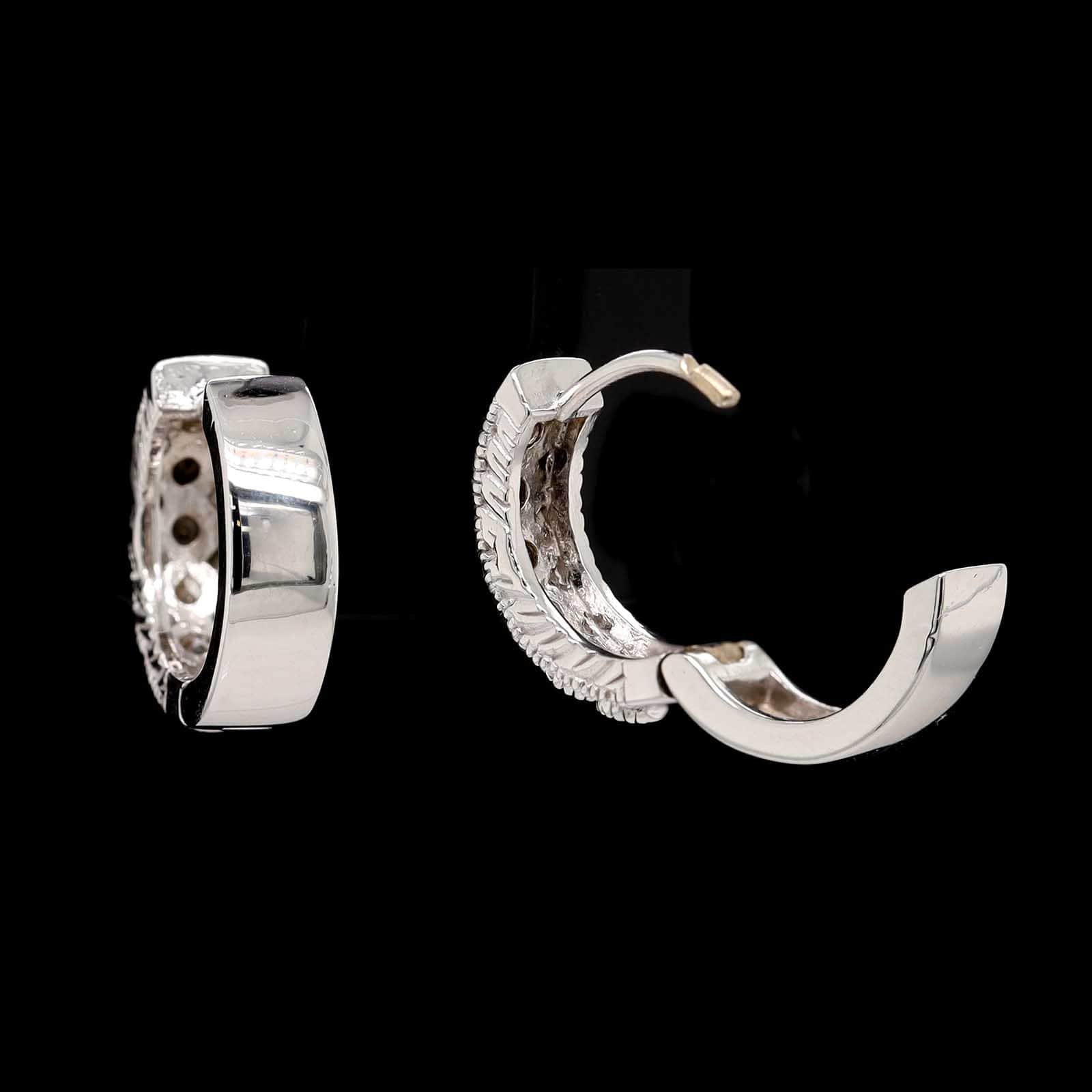 14K White Gold Estate Diamond Huggie Earrings