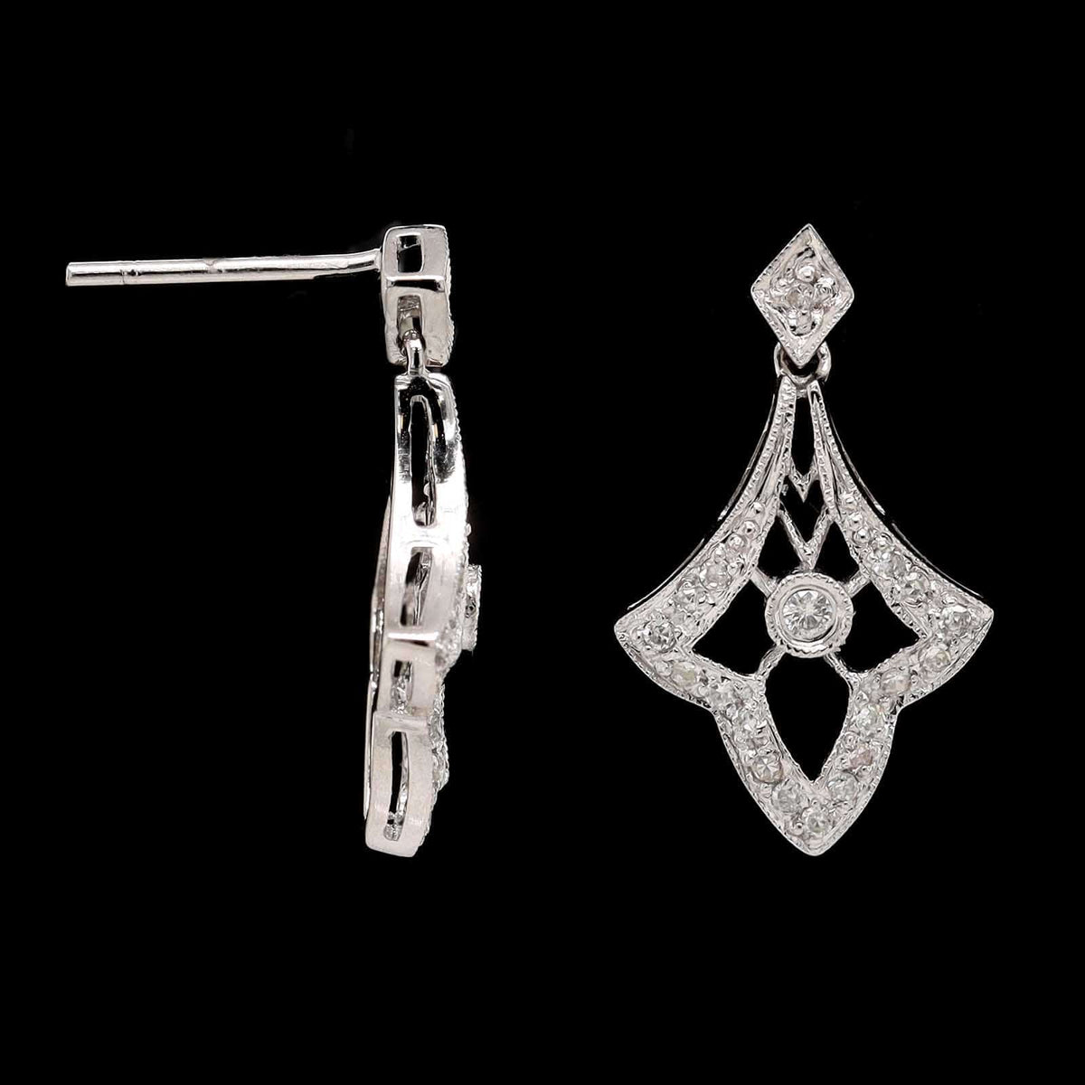 14K White Gold Estate Vintage Style Diamond Earrings