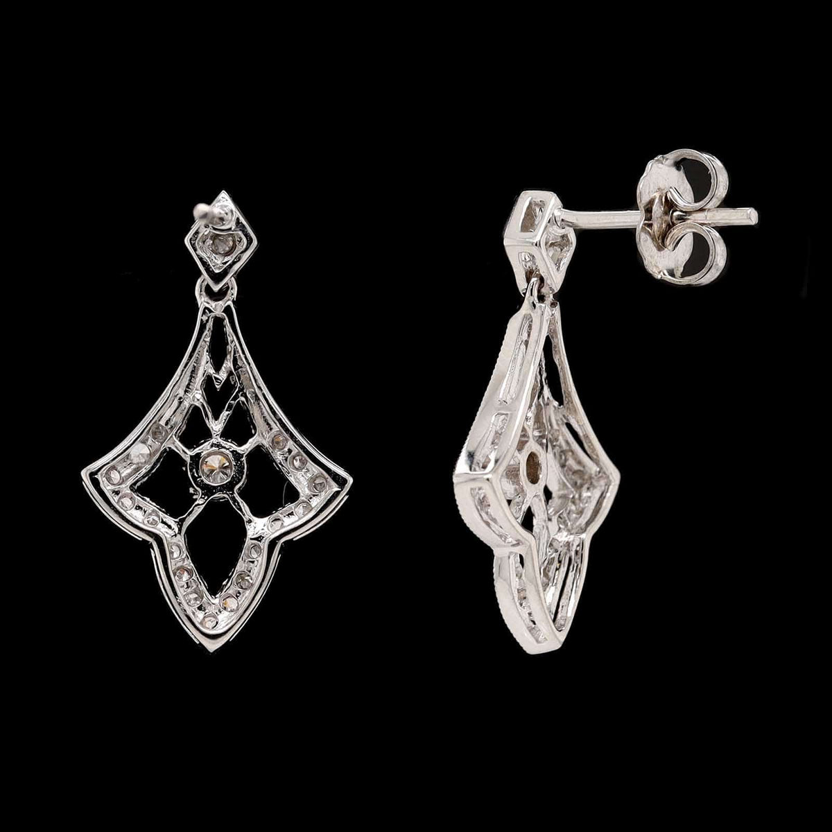 14K White Gold Estate Vintage Style Diamond Earrings